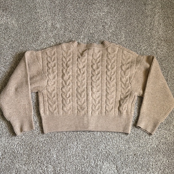 Tan Cable Knit Cardigan Sweater - Picture 4 of 5